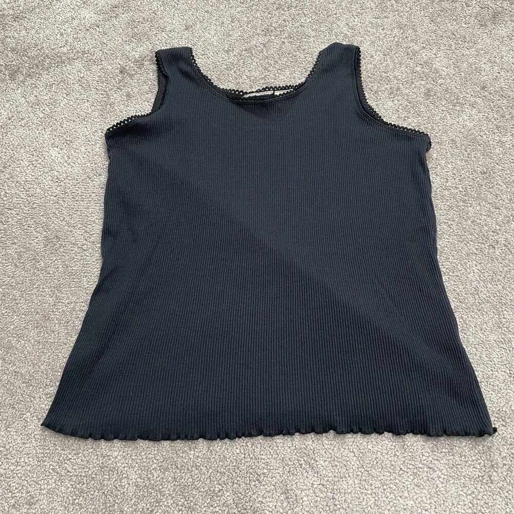 Faded Glory Basic Knitted Lace Trim Tank Top Womens Large Black Stretch Casual